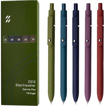 UIXJODO Gel Pen 0.5mm 5Pcs Fine Point Retractable with Metal Clip Vintage