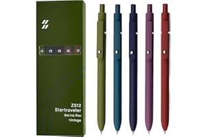 UIXJODO Gel Pens, 5 Pcs 0.5mm Black Ink Pens Fine Point Smooth Writing Pens with Silicone Grip, High-End Series Metal Clip Retractable Pens for Journaling Note Taking (Vintage)