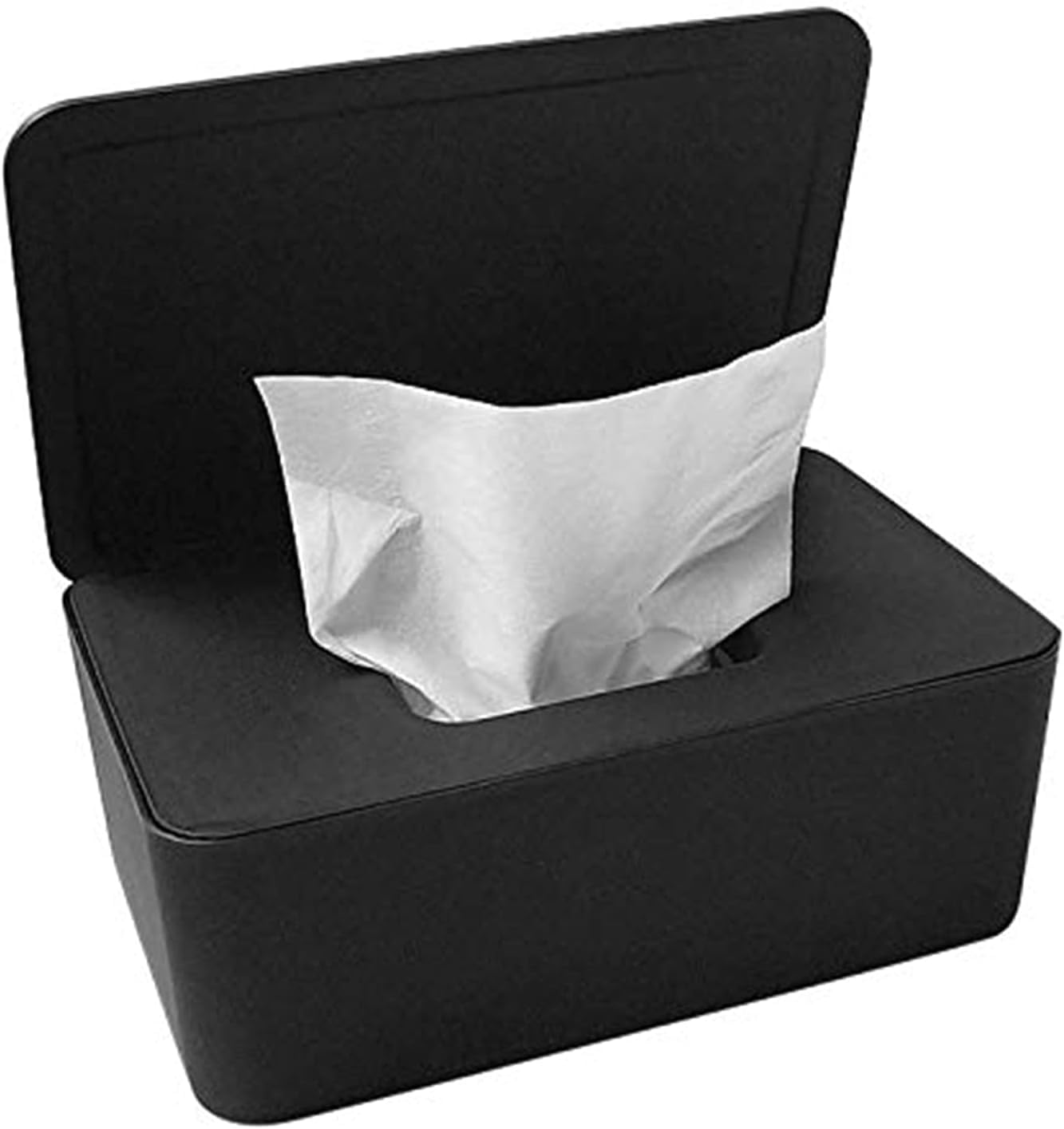 MINIBIRD Modern Black Rectangular PVC Wipes Dispenser Holder with Lid for Home Office Desk
