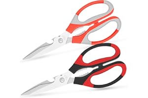 Vutyvve Kitchen Scissors, Stainless Steel Blades, Soft Grip, Multifunctional Kitchen Scissors Set, Red Black/Orange Grey, Set