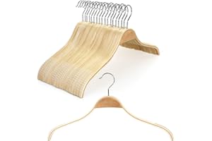 TOPIA HANGER Slim Natural Wood Hangers with Extra Soft Non-Slip Rubber Grips, 18-Pack High-Grade Fashion Hanger No Shoulder Bump for Sweater, Camisole, Jacket, Dress, Coat -CT16N