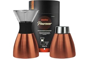 asobu Insulated Pour Over Coffee Maker (32 oz.) Double-Wall Vacuum, Stainless-Steel Filter and Take on the Go Carafe (Copper)