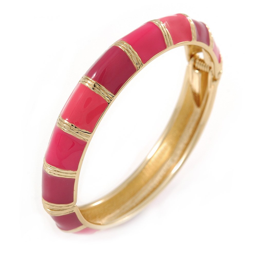 Avalaya Deep Pink/Fuchsia Enamel Hinged Bangle Bracelet/Gold Plating/Size M/L