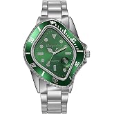 MASTOP Unique Watches for Men Waterproof Stainless Steel Wristwatch | Luminous, Quartz Movement ,Calendar Function and Green Dial, Perfect Men's Gift