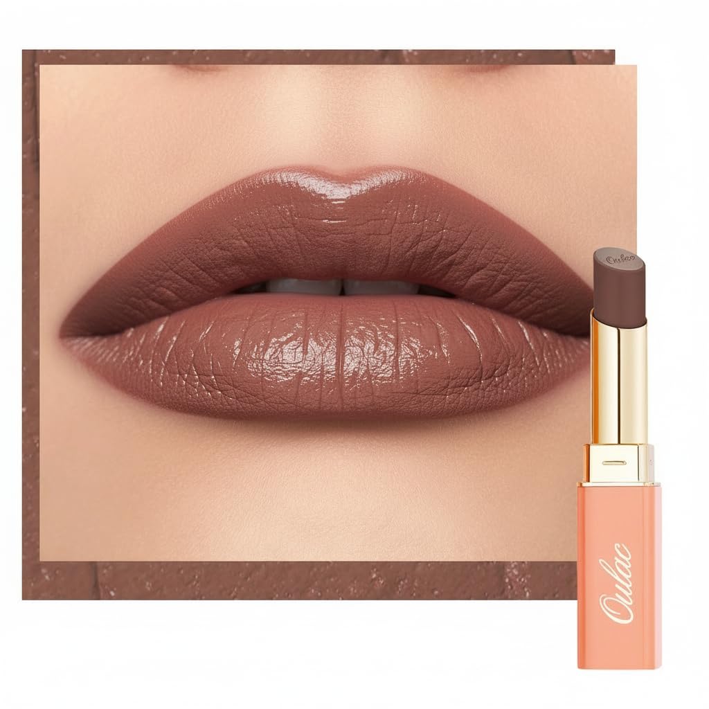 Oulac Satin Matte Muted Brown Lipstick - Grey Brown Long Lasting Lip Stick, Full Coverage with Smooth Creamy Texture Lip Colour, Moisturizing & Weightless Formula Lip Makeup, 4.3g, SG12 Boundless