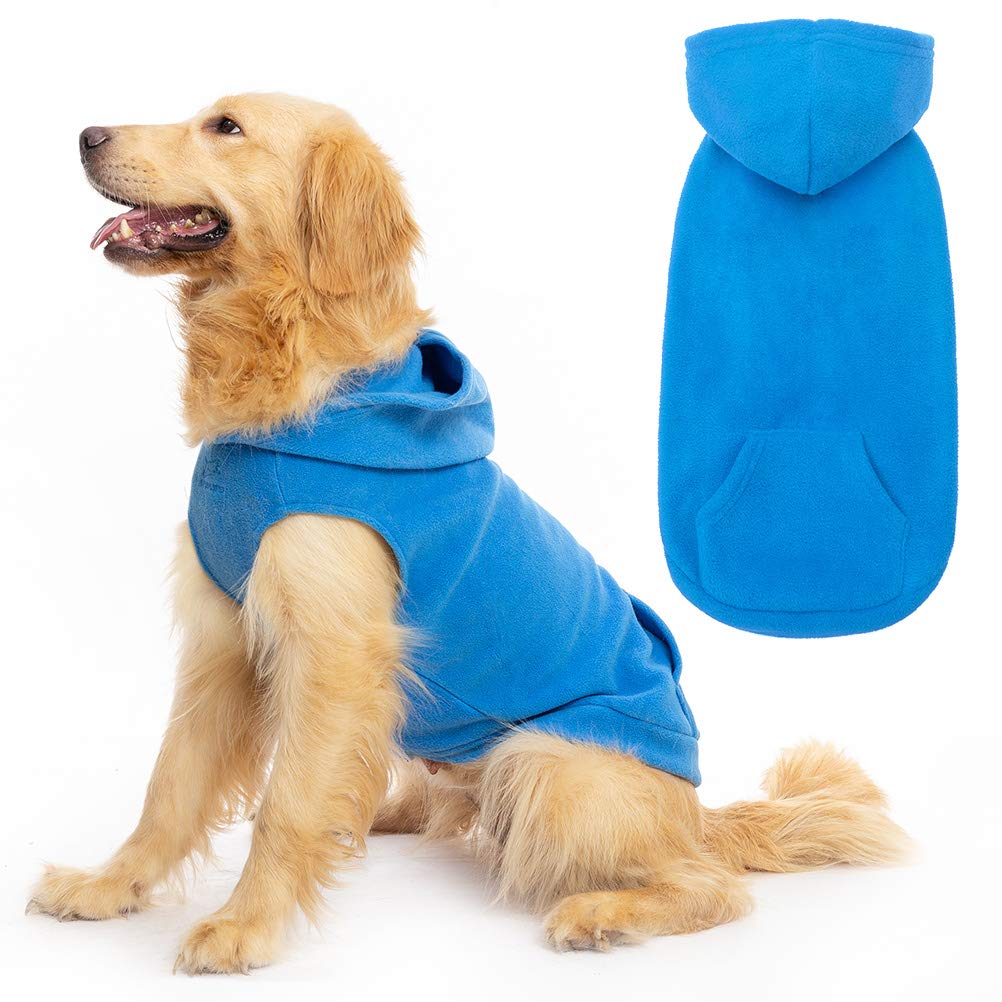 EXPAWLORER Dog Hoodie Fleece Jumper Vest, Hooded Dog Sweater Fall Winter Pet Clothes Sweatshirt with Lead Hole, Sleeveless Warm Cosy Puppy Clothing for Cat Small Medium Large Dogs Girl Boy, Blue L