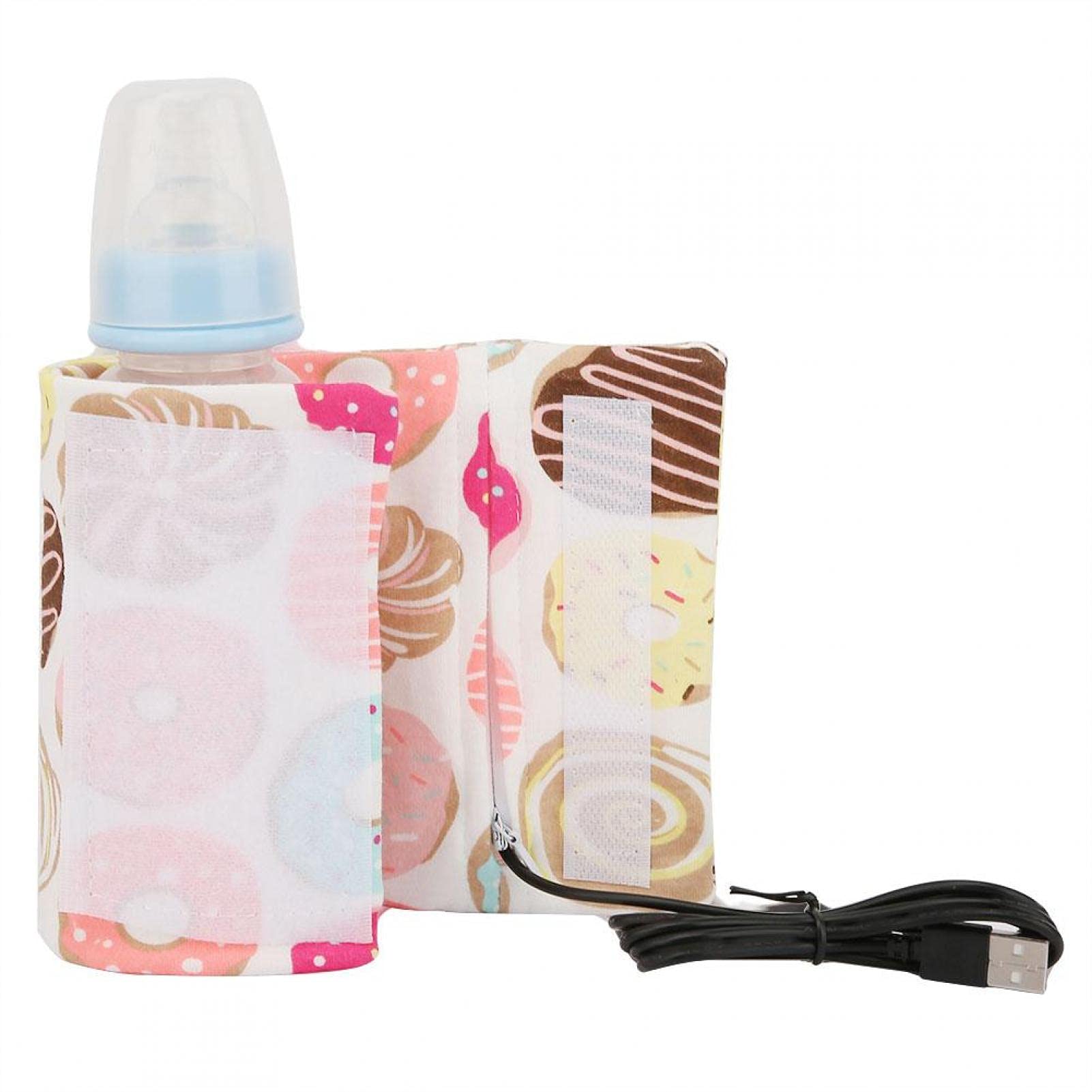 USB Baby Feeding Bottle Warmer, Portable Cartoon Milk Bottle Travel Heater Heating Cover Insulation Thermostat for Home Outdoors Travel(Donut)