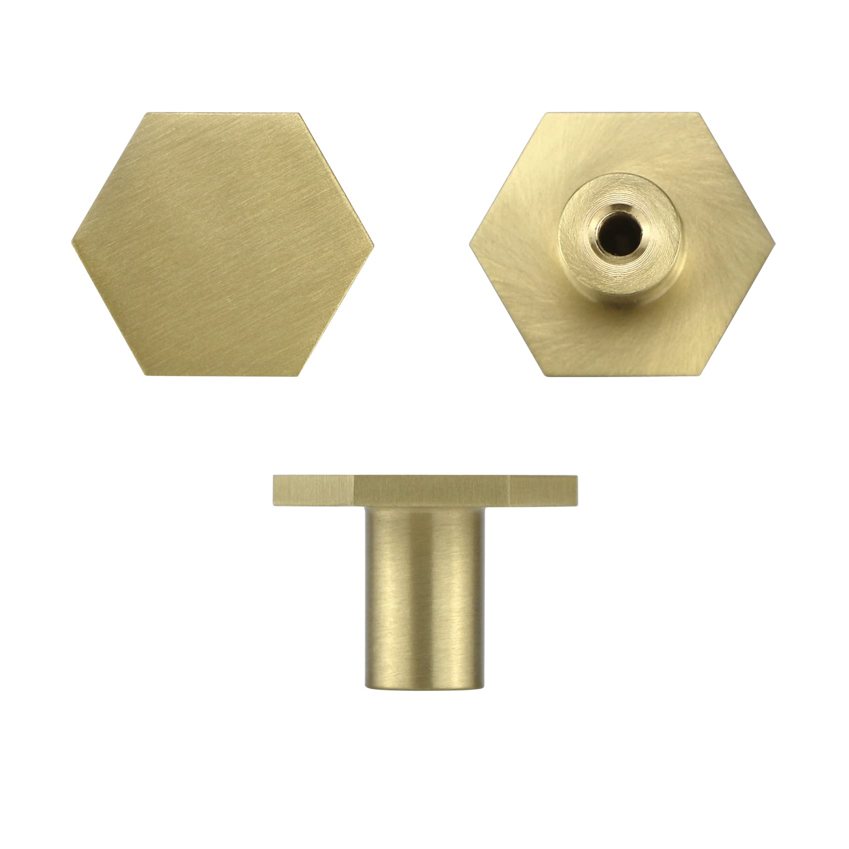 Lemiyoo 10 Sets Solid Brass Door Knobs, Hexagon Drawer Handles, Metal Single-Hole Pulls,Used for Cabinets, Kitchen Cupboards，Shoe Cabinets, Wardrobes, Drawer (22 * 25mm, Gold)
