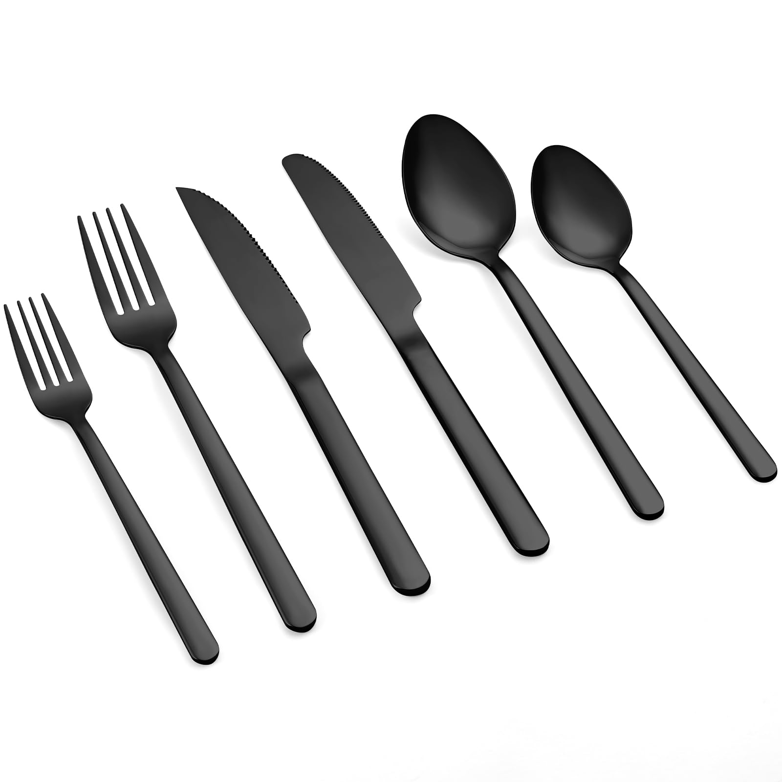 Photo 1 of 24 Pcs Black Silverware Set with Steak Knives, Food-Grade Stainless Steel Flatware Cutlery Set for 4, Mirror Polished Tableware Eating Utensils Set for Kitchen, Knife Fork Spoon Set, Dishwasher Safe