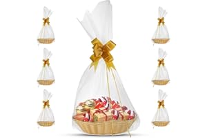 Sneaky Mango Small Empty Gift Basket Making Kit with 6 Pack Gift Wicker Baskets, Cellophane Wrap & Bows | Complete Holiday Gift Basket Supplies Set for DIY Gifting & Decorative Display