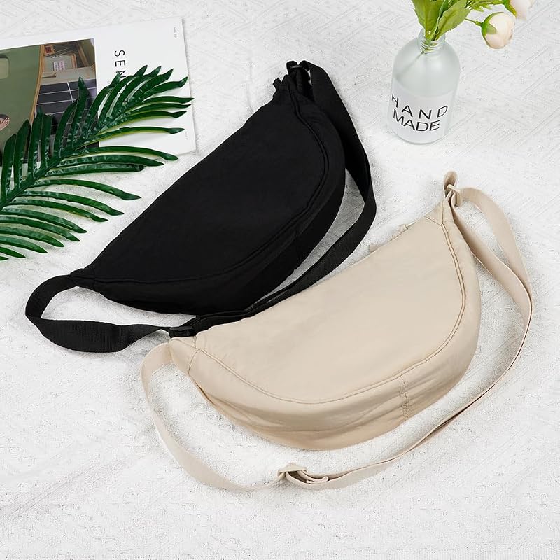 Mala Crossbody de Mulher, Half Moon Waterproof Nylon Crossbody Backpack, Mala Casual Leve Crossbody para mulheres com alça ajustável, para viagens, compras, escola, escritório - Preto