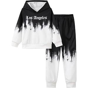 Fdqin Boys Sweatsuit Hooded Sweatshirt and Sweatpants Fall Winter Kids Clothes Long Sleeve Hoodies 2 Piece Outfits 7-16T