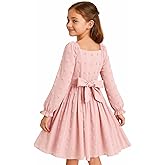 HILEELANG Girls Long Sleeve Princess Party Dress-Bow Tie Tulle Skirt Kids Holiday Birthday Wedding Outfit Ages 6-12