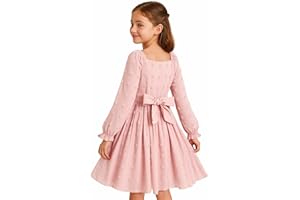HILEELANG Girls Long Sleeve Princess Party Dress-Bow Tie Tulle Skirt Kids Holiday Birthday Wedding Outfit Ages 6-12