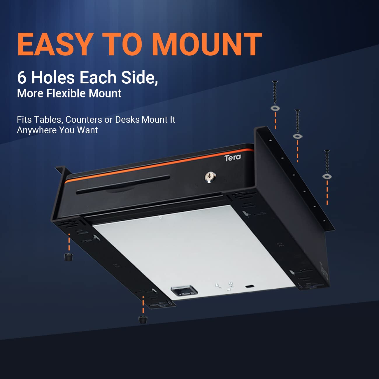 Tera Universal Under Counter Mounting Brackets for Cash Drawer 13 14 15 16 inch Easy Installation Heavy Duty Metal Steel Bracket with Screws for Small Business Under Desk Cabinet Fit Most Cash Drawers