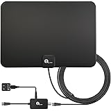 1byone TV Antenna, 50 Mile Range Amplified HDTV Antenna with Detachable Amplifier Signal Booster, USB Power Supply and 10 Fee