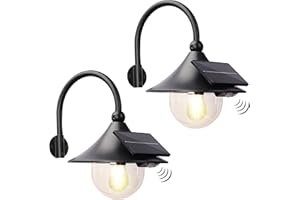UOOIUMOY 2 Pack Solar Barn Lights Outdoor with 3 Lighting Modes, Motion Sensor LED Wall Sconce Waterproof, Dusk to Dawn Gooseneck Exterior Porch Lights Fixtures Wall Mount Lanterns for House Doorway