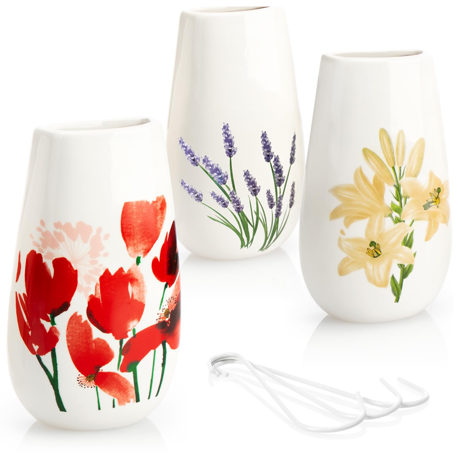 COM-FOUR® 3x Air humidifier heating - Radiator air humidifier in white - Heating water evaporator made of ceramic with various flower motifs (white - tulip. Grape hyacinth. lily)