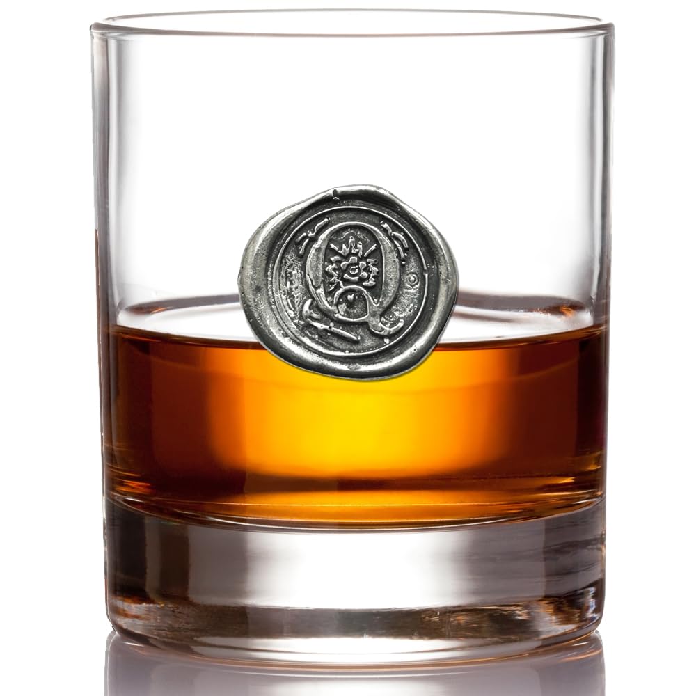 English Pewter Company 11oz Whisky Glass Tumbler with Monogram Initial - Personalised Gift with Your Choice of Initial (Q) [MON117]