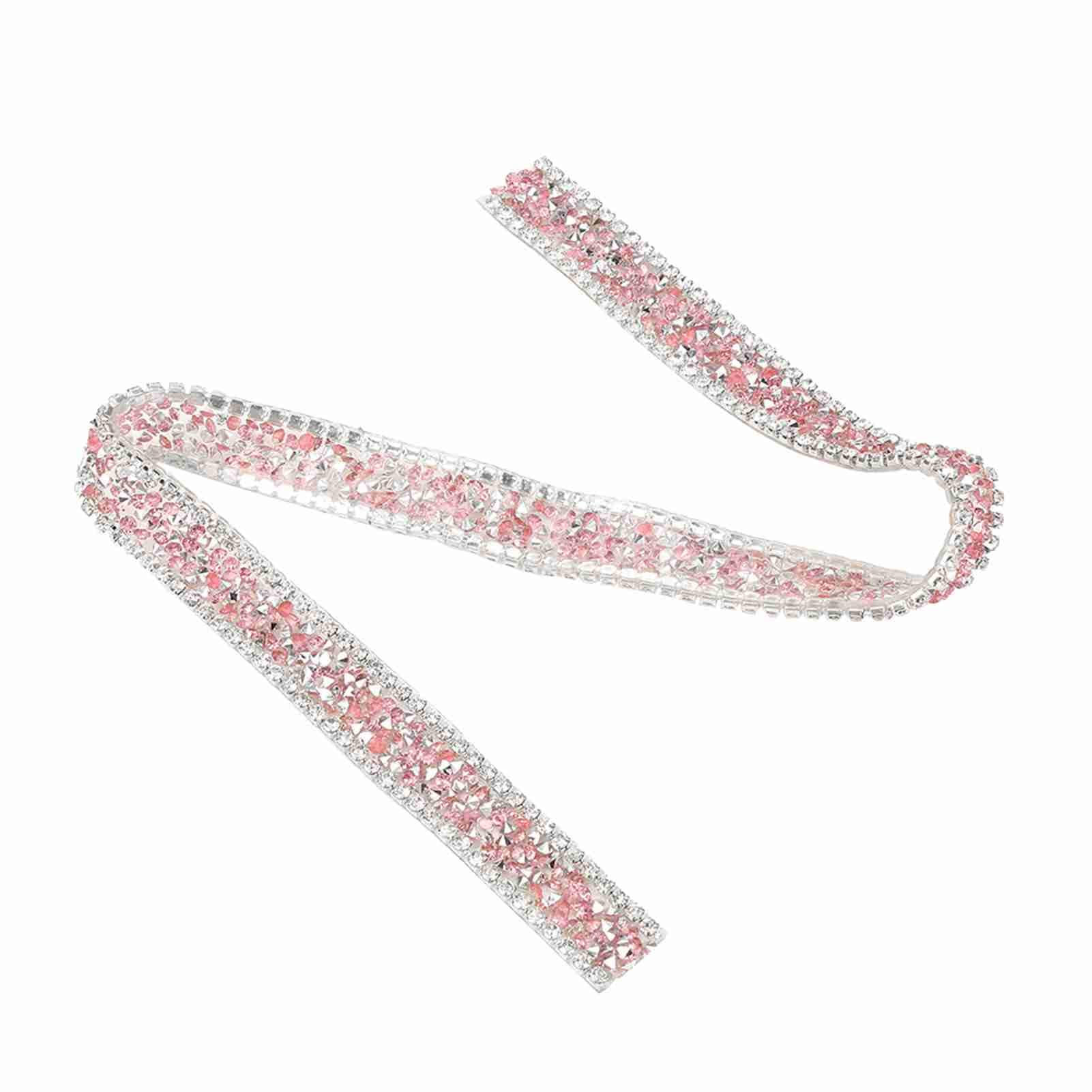 Rhinestone Ribbon Trim, 1 Yard 15mm Diamond Mesh Wrap Roll Sparkle Crystal Rhinestone Ribbon Decoration for Clothing Dress Belt Collar Hairpin Shoes Accessory(Pink)
