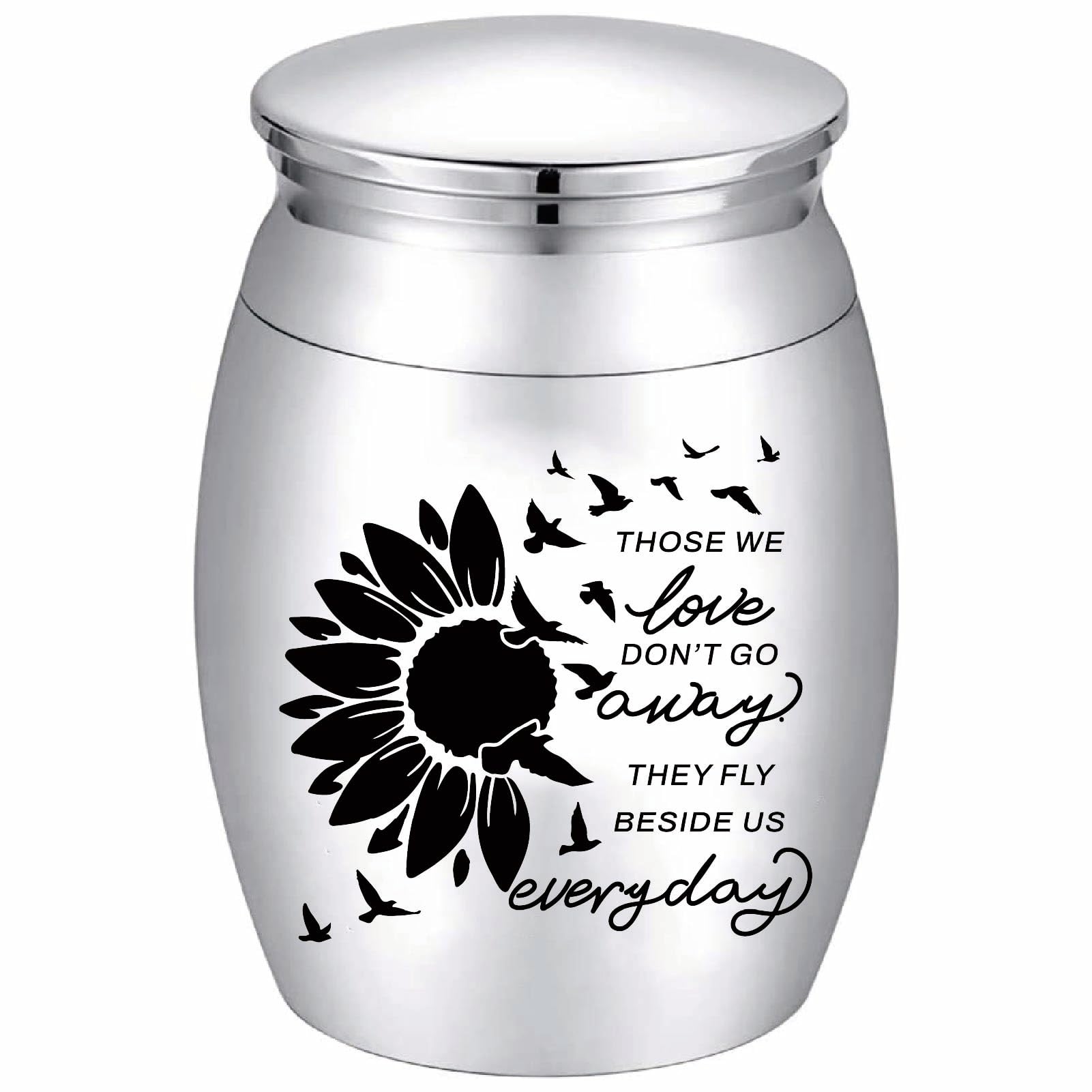 CREATCABIN Sunflower Ashes Urn Keepsake Butterflies Cremation Urn Mini Stainless Steel Memorial Ashes Holder Container Jar for Human Dad Remains 1.18x1.57 Inch-Those We Love Don't Go Away