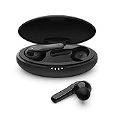 Belkin SOUNDFORM Move Plus, Bluetooth Headphones with Microphone, Wireless Portable Ear Buds with Wireless Charging Case, Earbuds for iPhone, iPad, Galaxy, and More - Black