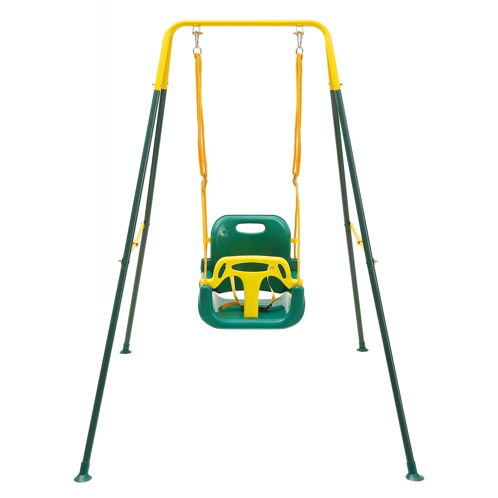 FUNLIO 3-in-1 Swing Set for Toddler with 4 Sandbags, Heavy-Duty Kid Swing Set with Safety Harness, for Backyard, Indoor/Outdoor Play, Foldable Stand & Clear Instruction, Easy to Assemble&Store - Green