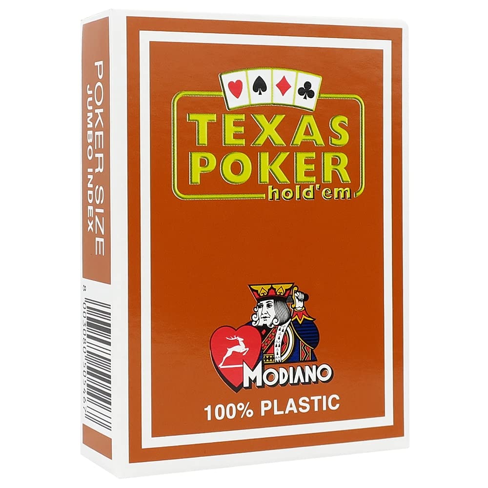Modiano - Brown Texas Poker 100% Plastic Playing Cards, 2 Corner, Jumbo Index