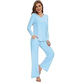 WiWi Pajamas for Women Long Sleeve Cooling Sleepwear Pants Set Super Soft Pj Viscose from Bamboo Loungewear Sets S-XXL