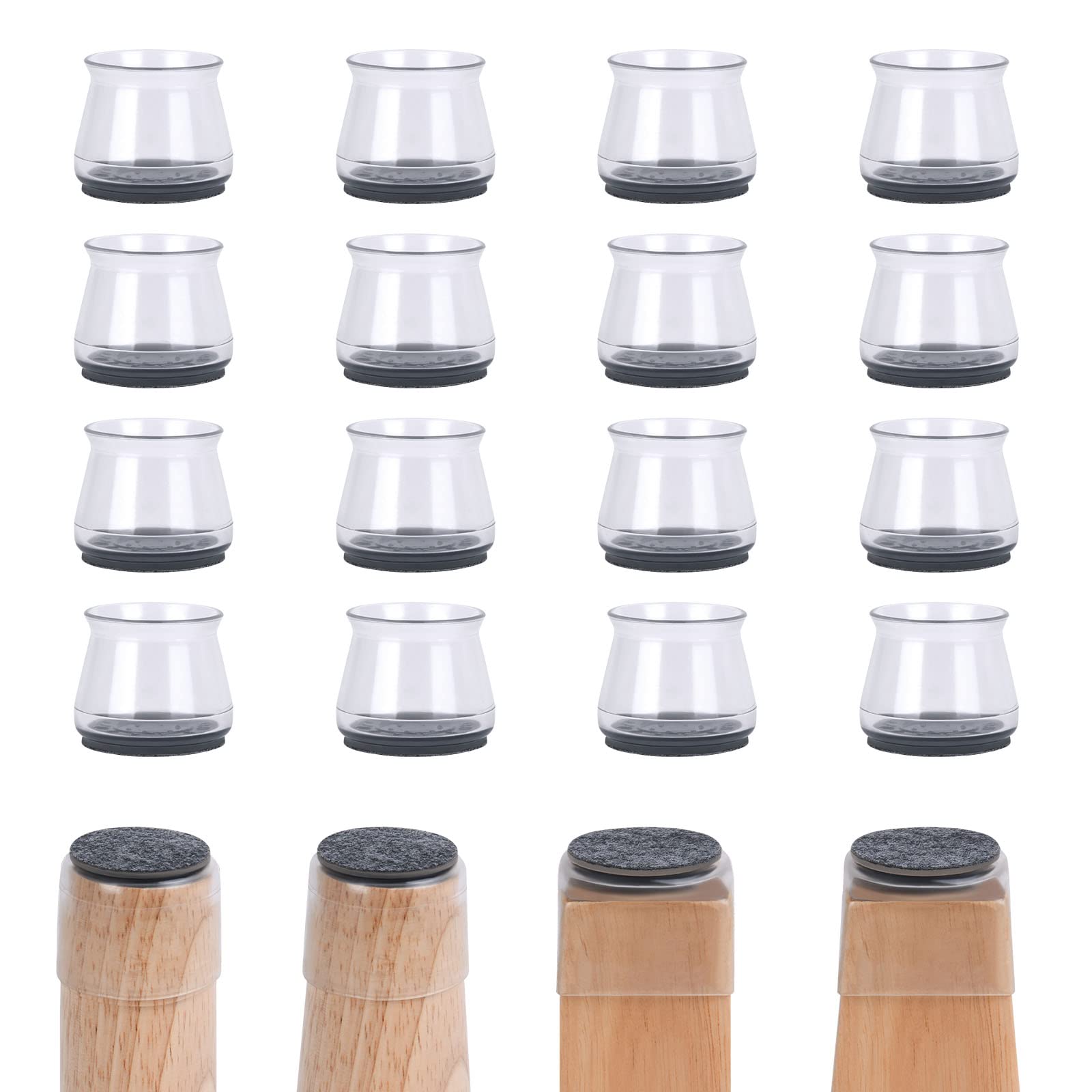 OSDUE Silicone Chair Leg Caps，16pcs Silicone Chair Leg Protectors with Felt Pads，Stool Leg Protection Caps for Protecting Floors from Scratches（3cm-3.5cm）