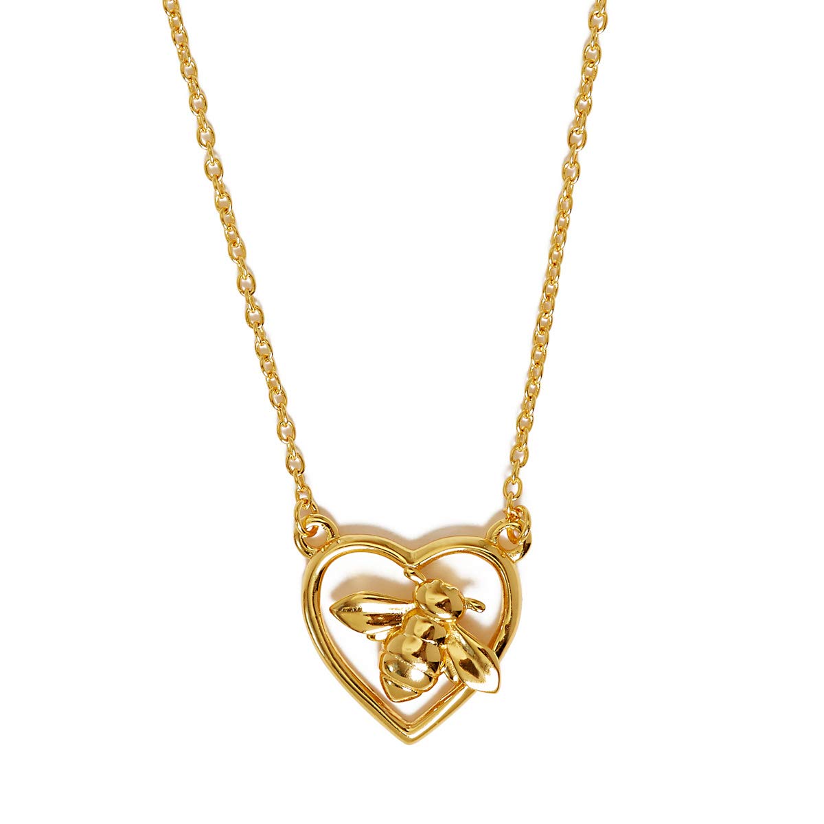 Annie Oak Womens 925 Silver 18K Gold Bee Heart Necklace Princess Length