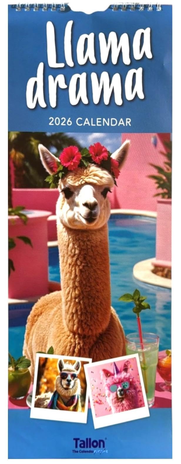 PSO 2026 Super Slim Month to View Spiral Bound Hanging Wall Calendar Home Office (Llama Drama)