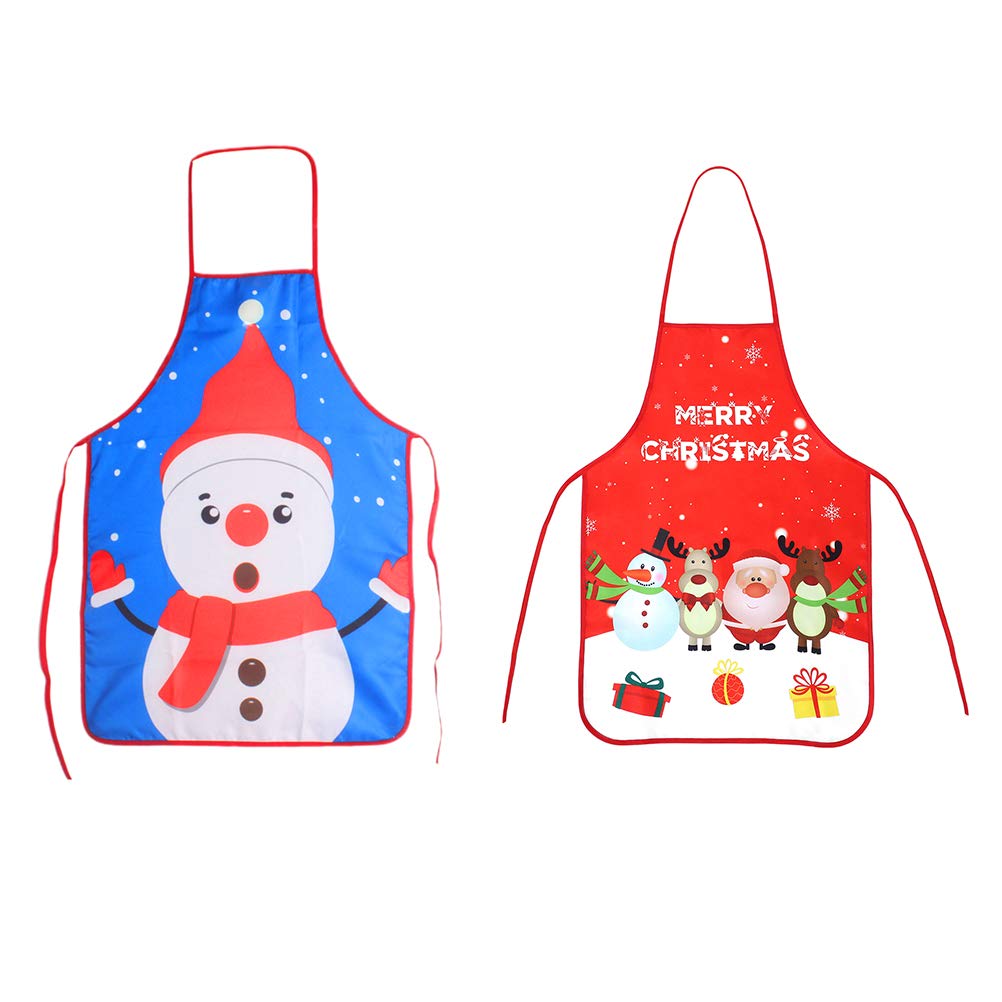 Lurrose 2pcs Christmas Aprons Santa Snowman Chef Aprons Christmas Dinner Party Supplies for Baking Bbq Cooking Party Favor