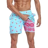 LRD Mens Swim Trunks with Compression Liner 7 inch Inseam Quick Dry Swim Shorts