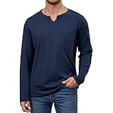 LuxMania Men's Casual Cotton V Neck Long Sleeve T-Shirts Solid Fall Pullover Basic Tee Tops with Pocket with Pocket