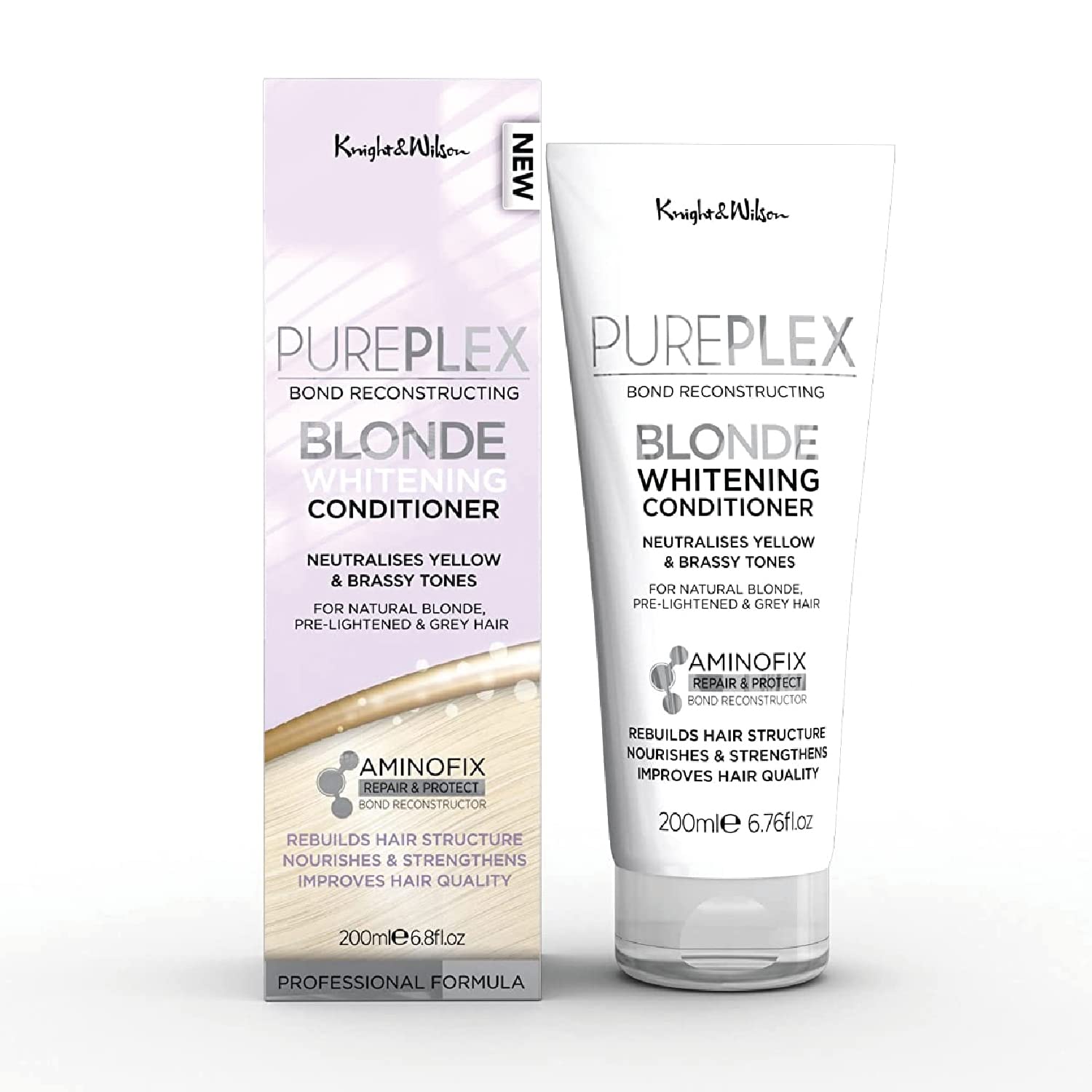 Knight & Wilson PurePlex Blonde Conditioner, for Blonde, Platinum & Grey/Silver Hair, Reduce Brassy Yellow Tones, Toner for Bleached & Highlighted Hair, Cruelty Free, No Parabens or Sulphates, 200ml