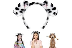 Beviliu Dalmatian Dog Ears Headband - Realistic Puppy Hairband Fluffy Adult Dogs Costume for Halloween Party Cosplay Washing Makeup