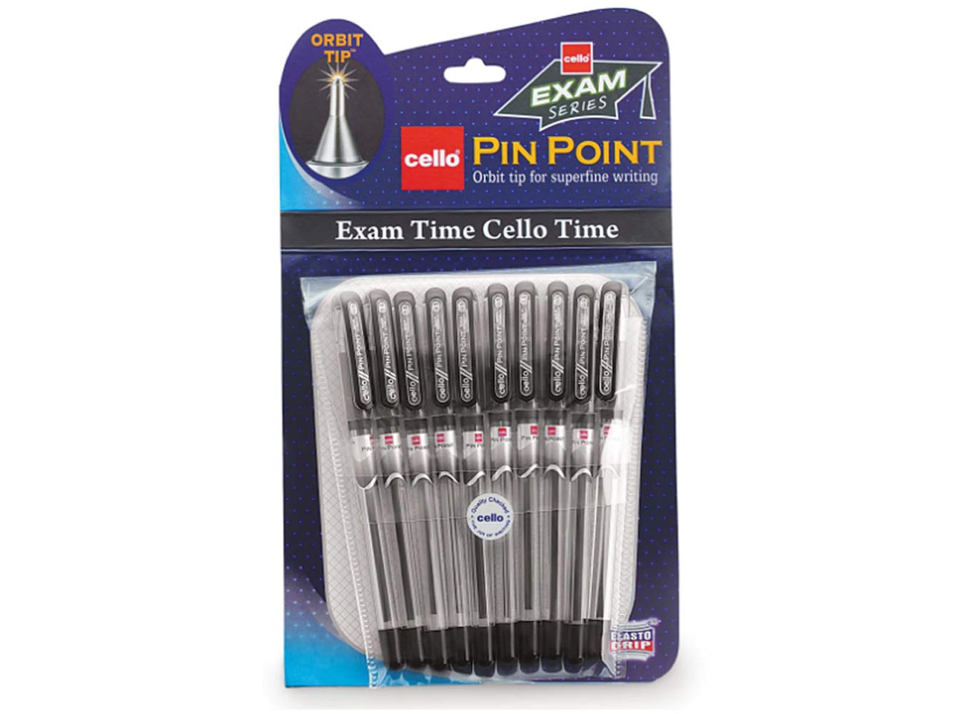 10 X Cello Pinpoint Fine Write Ball Point Pen Black Ink 0.5 Mm Tip