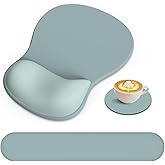 QJUZO Mouse Pad and Keyboard Wrist Rest, 3-in-1 Memory Foam Ergonomic Wrist Rest for Computer Keyboard, Mousepad Set with Non-Slip PU Base for Pain Relief, Gaming, Home, Office (Azure Dream)