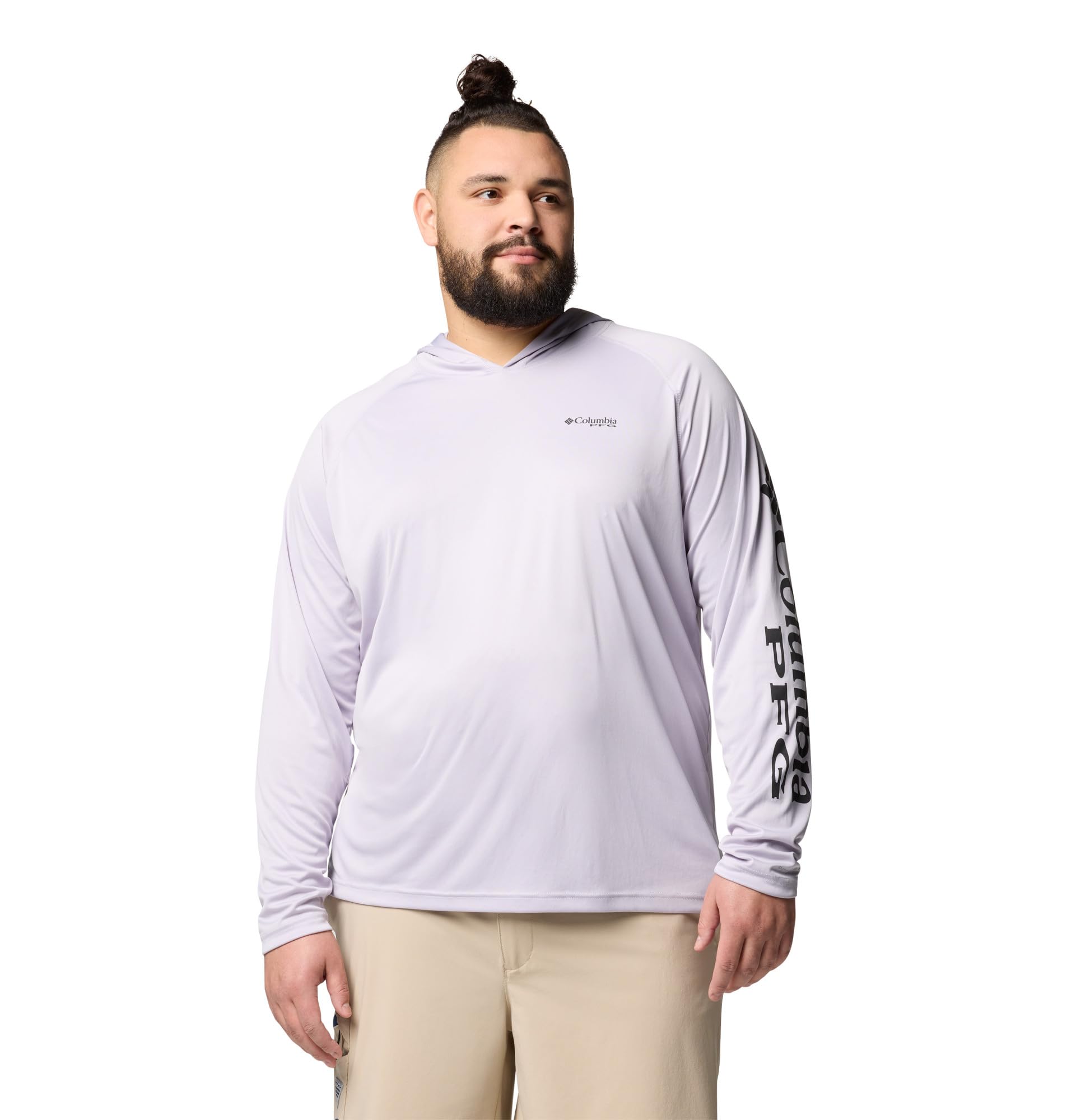 Columbia Mens PFG Terminal Tackle Long Sleeve Fishing Hoodie, Lavender Pearl/Black Logo, 4X Image