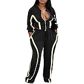 SHINFY Women's Fall Two Piece Tracksuit Color Block Long Sleeve Zip Up Sweatshirt Jogger Sweatsuit Pants Set