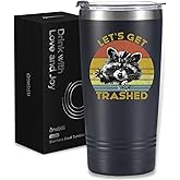 Onebttl Raccoon Gifts for Men and Women, Insulated 20 oz Stainless Steel Travel Tumbler with Straw, Brush, Lid, and Gifts Box, LET'S GET TRASHED