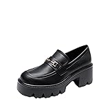 Women Loafers Platform Chunky Heel Slip On Lug Sole