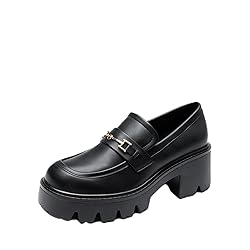 Women Loafers Platform Chunky Heel Slip On Lug Sole