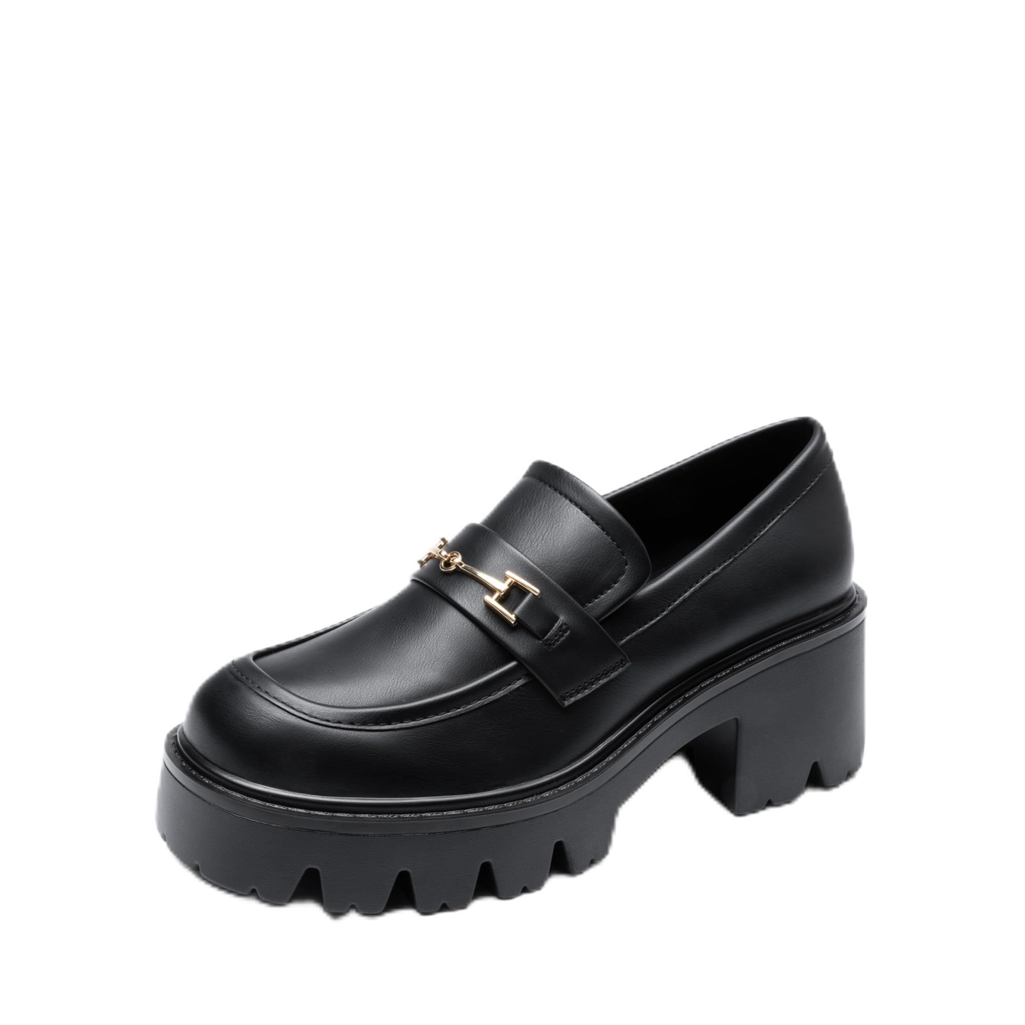 Women Loafers Platform Chunky Heel Slip On Lug Sole