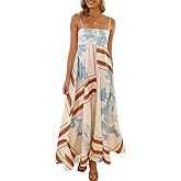 Women Summer Beach Boho Spaghetti Strap Smocked Floral Maxi Dress Casual Loose Flowy A Line Print Long Dress