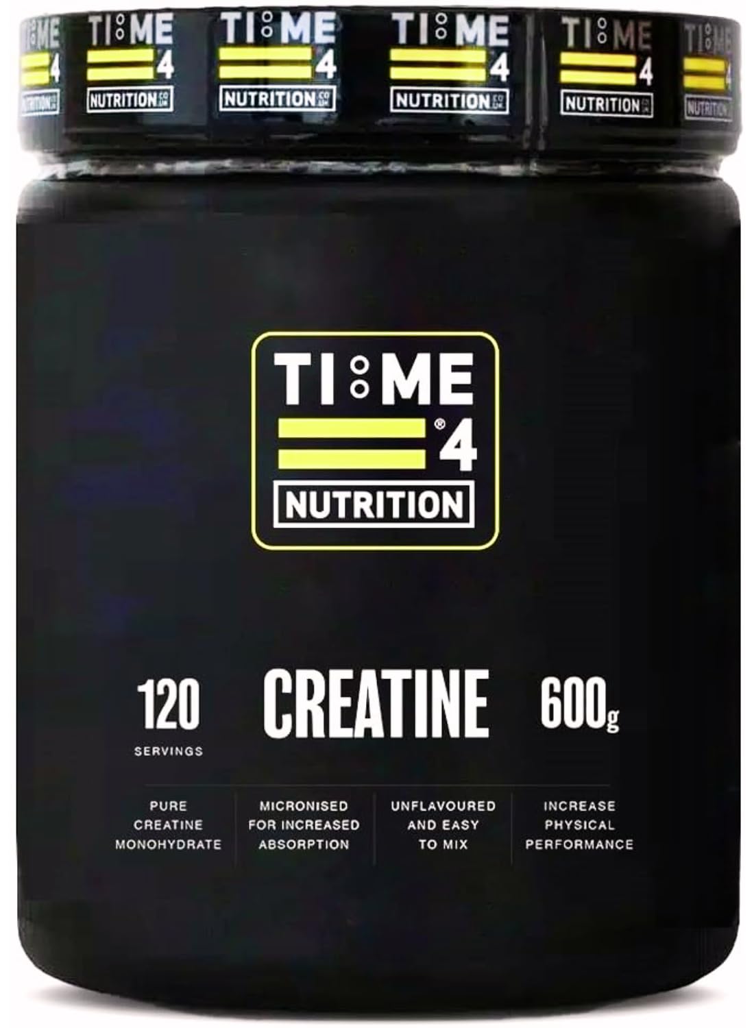 Time 4 Creatine Powder 600g - 120 x 5g Servings - Micronised Creatine Monohydrate Powder, Unflavoured 100% Pure Premium Grade Creatine Monohydrate, Easy to Mix, Vegan Friendly, Gluten Free, No Filler