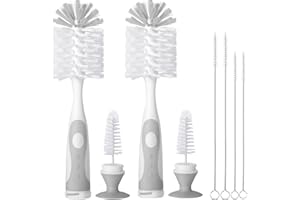 CAREBABYMORE 2 Pack Baby Bottle Brush with 4 Pack Straw Brushes, 10.2" Nylon Brushe with Nipple Cleaner and Stand Suction Cup (Gray)