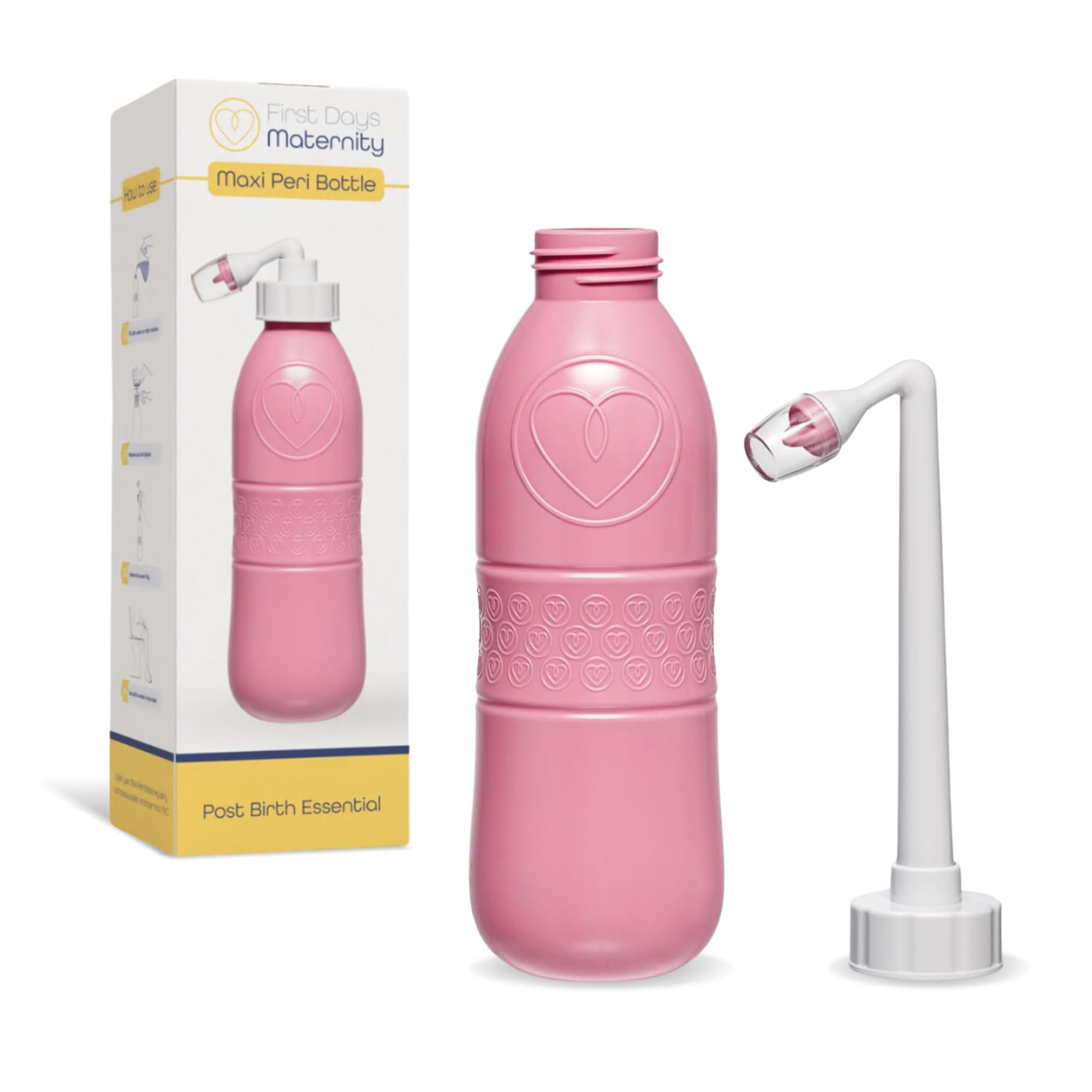 First Days Maternity Maxi Peri Bottle - 650ml Portable Bidet for Postpartum Care, Pain Relief - Perfectly Angled Head - Perfect After Birth Essentials for Mum (Pink)