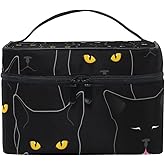 senya Travel Makeup Bags With Zipper Black Cats Pattern Cosmetic Bag Toiletry Bags Train Cases Storage Bags Portable Multifunction Case for Women Girls